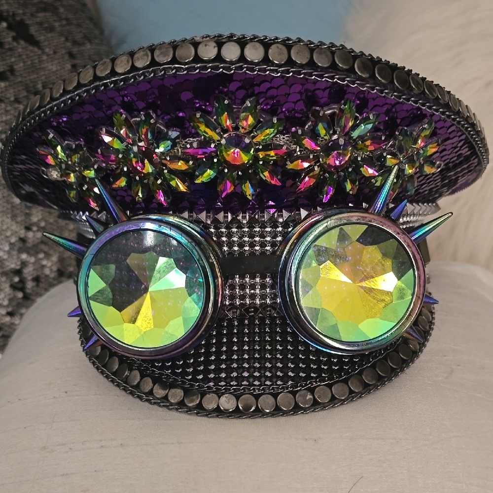 Purple and Black Spiked Hat with Goggles